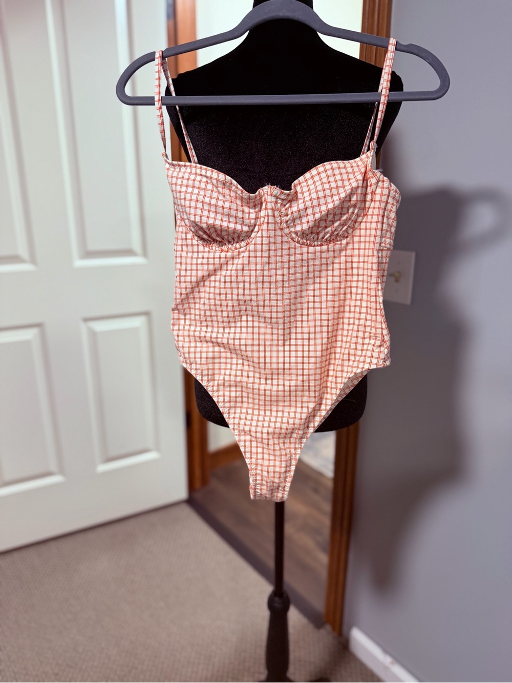 Solid & Striped Red White Plaid One Piece Swimsuit Medium NWT